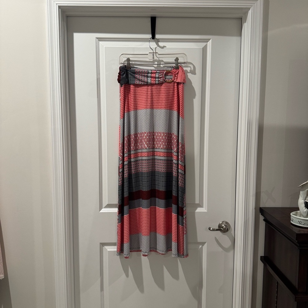 Robert Louis Vibrant Pink and Gray Maxi Skirt